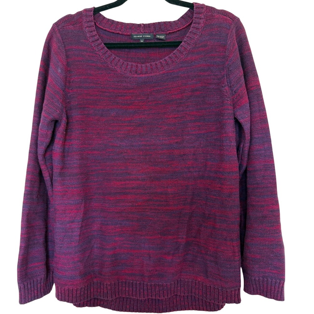 Jeanne Pierre Womens Purple Space Dye Cotton Knit Scoop Neck Sweater Size M